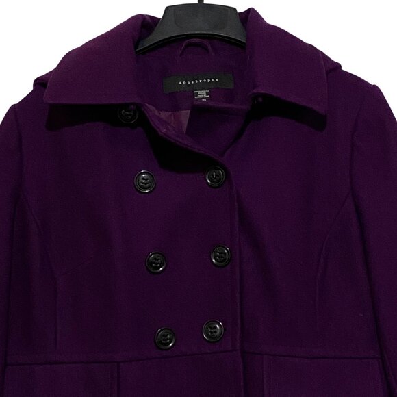Apostrophe Womens Pea Coat 16W 18W Aubergine Purple Vibrant Academia Wool Blend - Picture 2 of 8